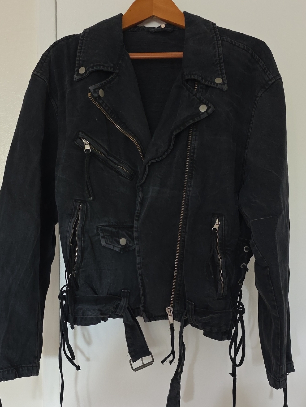 Free People Black Washed Denim Moto Jacket